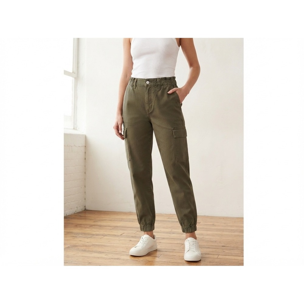Kancan Olive Green Cargo Jogger Pants High Rise Cotton 28 Waist